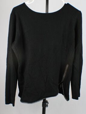Vila Milano Black Side Zipper Sweater Rhinestone Embellished Trim XL